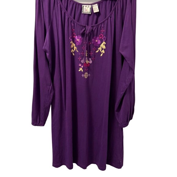 Take Two Clothing Co. Purple Boho Tunic Dress Long Sleeve With Embroidery Sz 18 - Picture 1 of 11